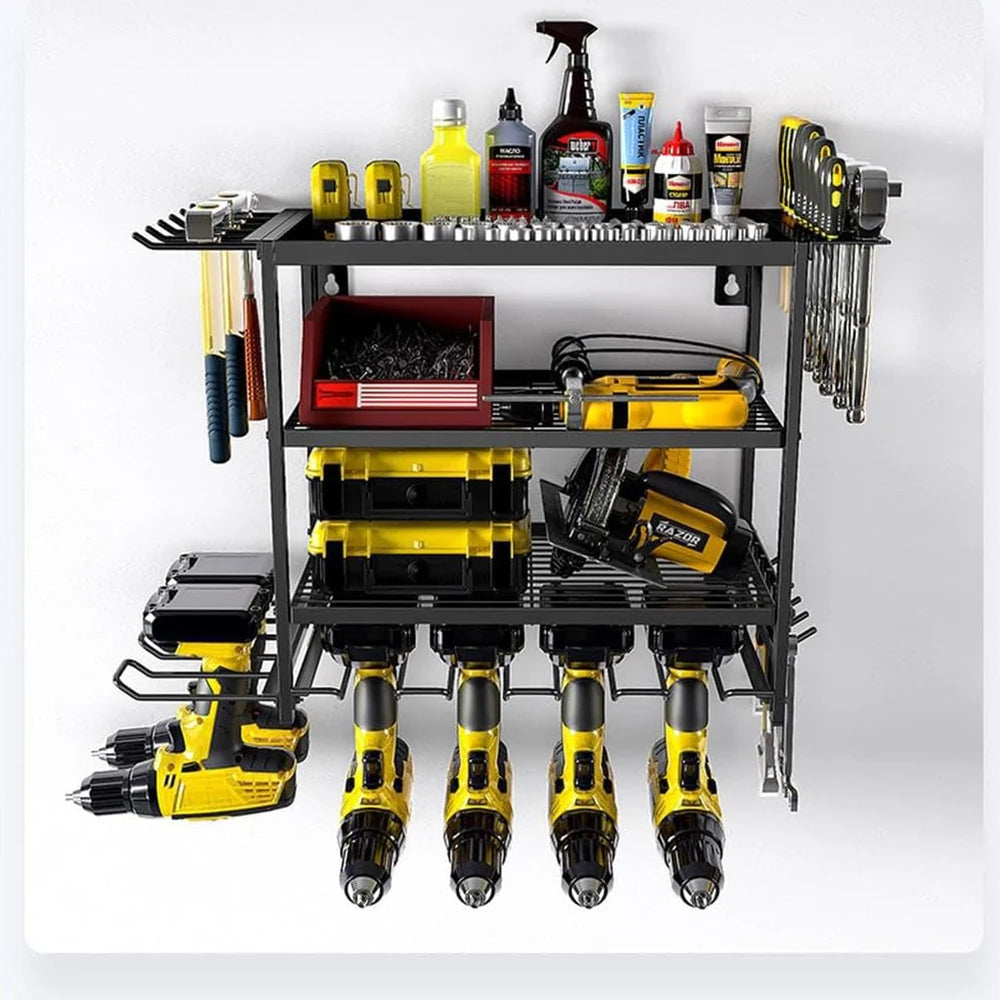 Tools Storage Rack Wall Mounted With Hooks Heavy-Duty Drill Holder
