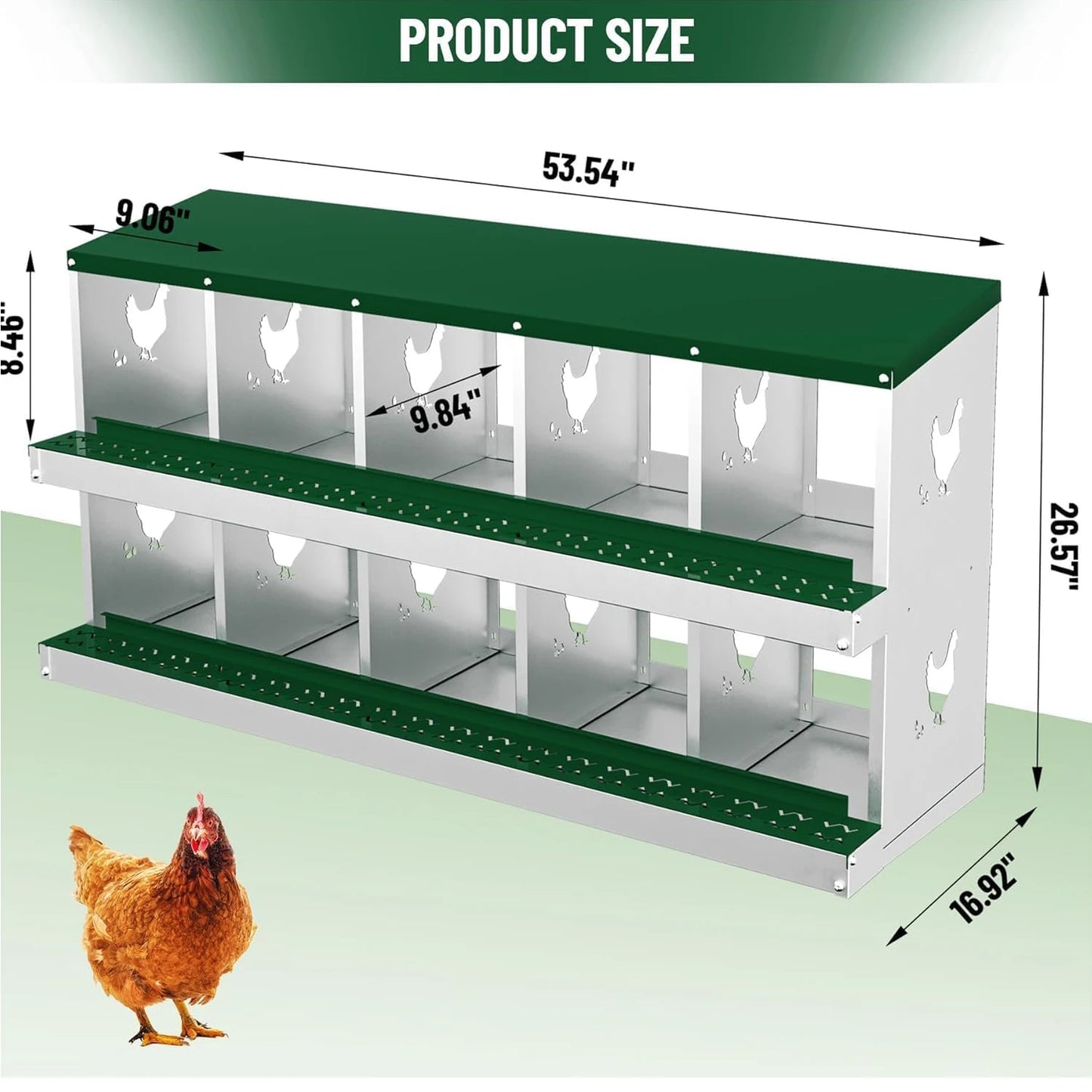 Metal Chicken Nesting Boxes Heavy-Duty Galvanized Steel Egg Laying Box with 10 Compartments Wall-Mountable for Poultry Coops