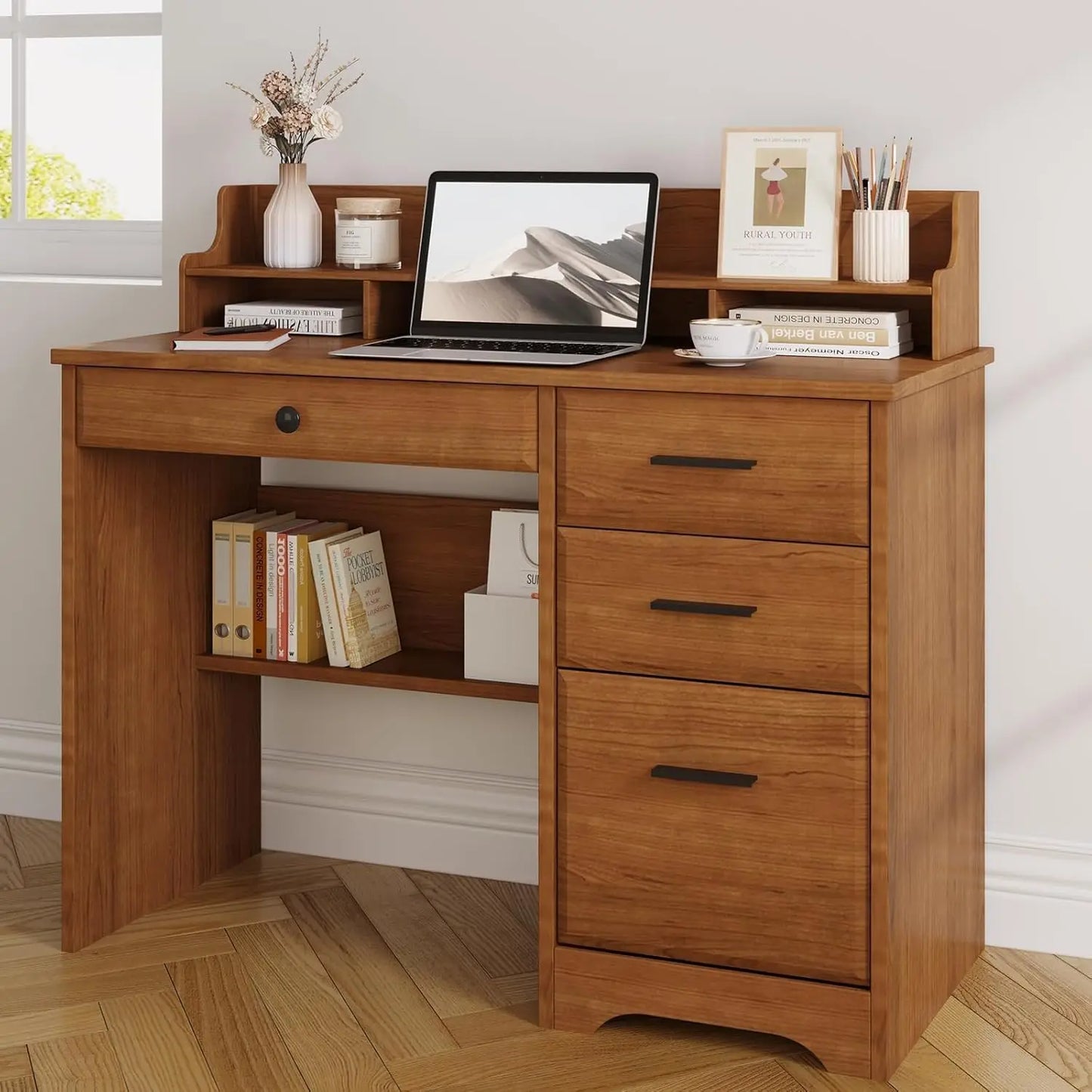 Computer Desk with File Cabinet & Monitor Stand