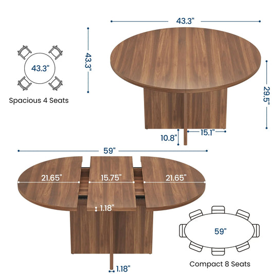 Modern Extendable Round to Oval Dining Table