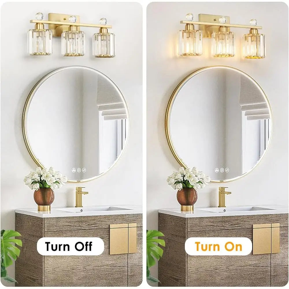 Bathroom Modern Vanity Gold Light Fixture with Clear Crystal Shades