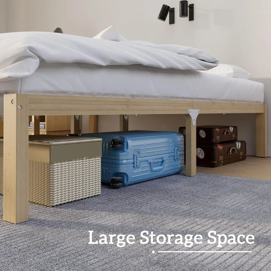 Bamboo Bed Frame Solid Stable With Non-Slip Slats Support