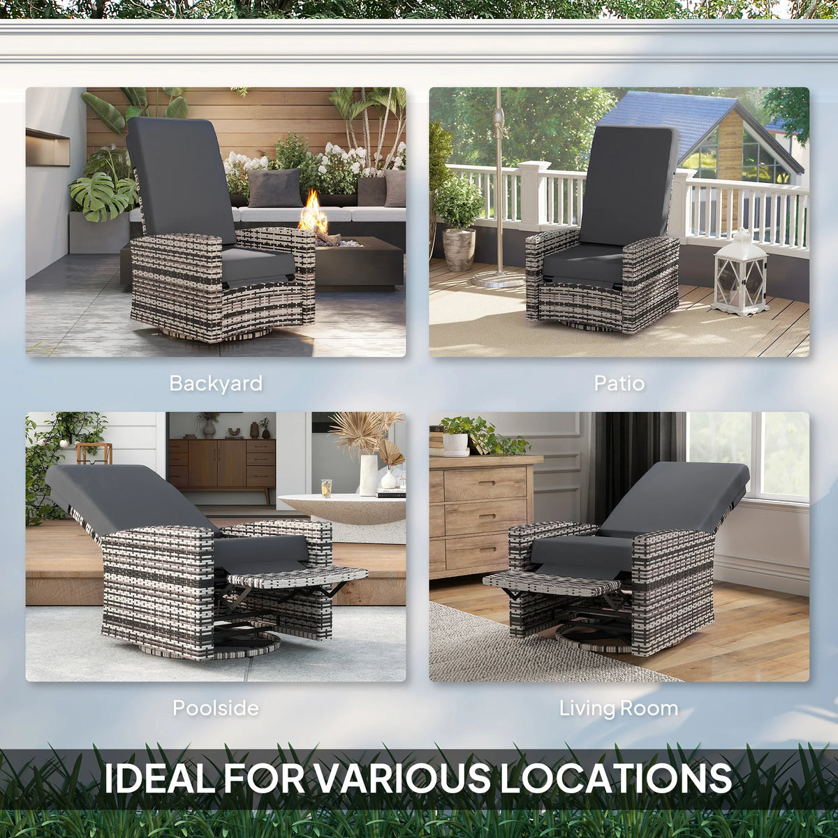 Outdoor Patio Cushioned Recliner