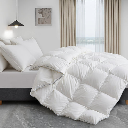 Goose Feather Down Comforter - Egyptian Cotton-Blend Fabric for Cold Sleepers/Cold Weather