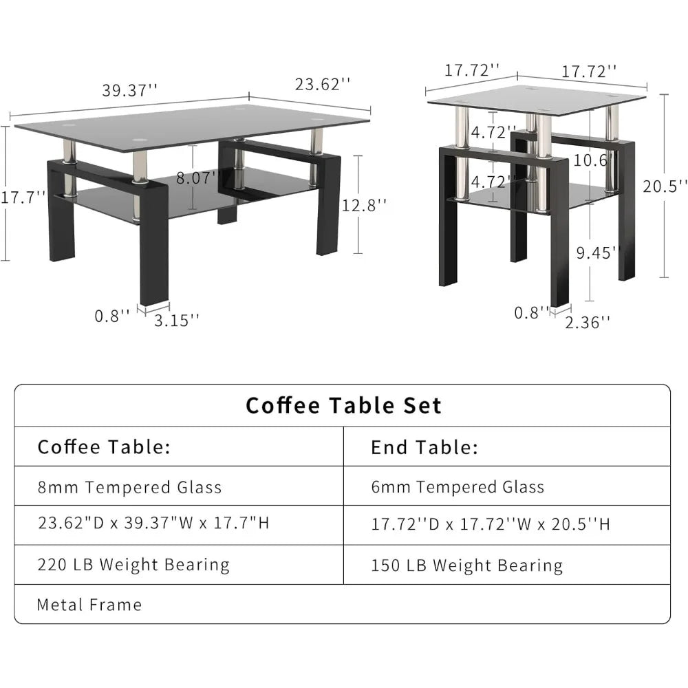 Glass Coffee Table and 2 End Side Tables