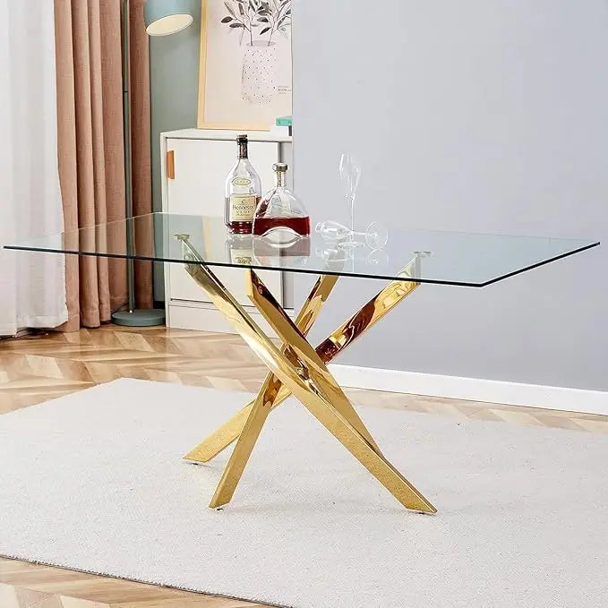 Modern Rectangular Tempered Glass Dining Table