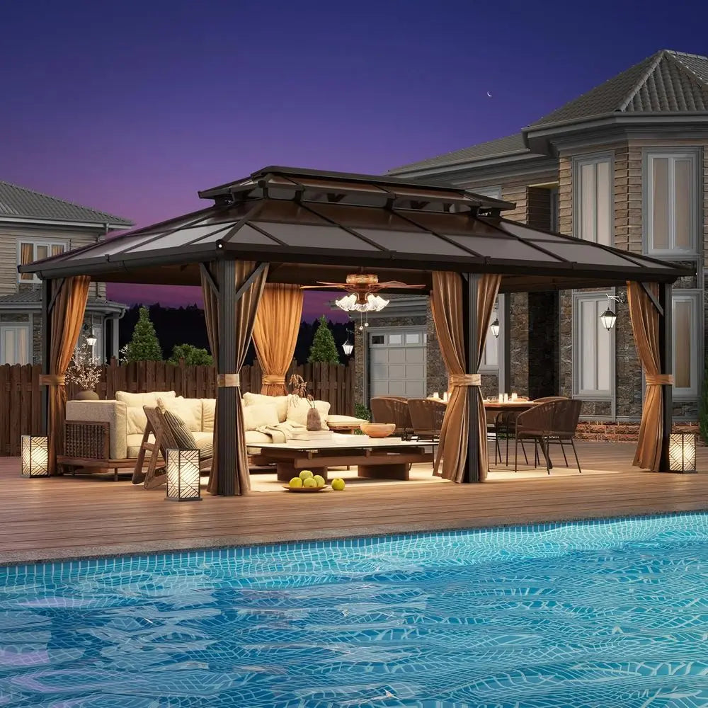Double Roof Gazebo with Curtains and Netting