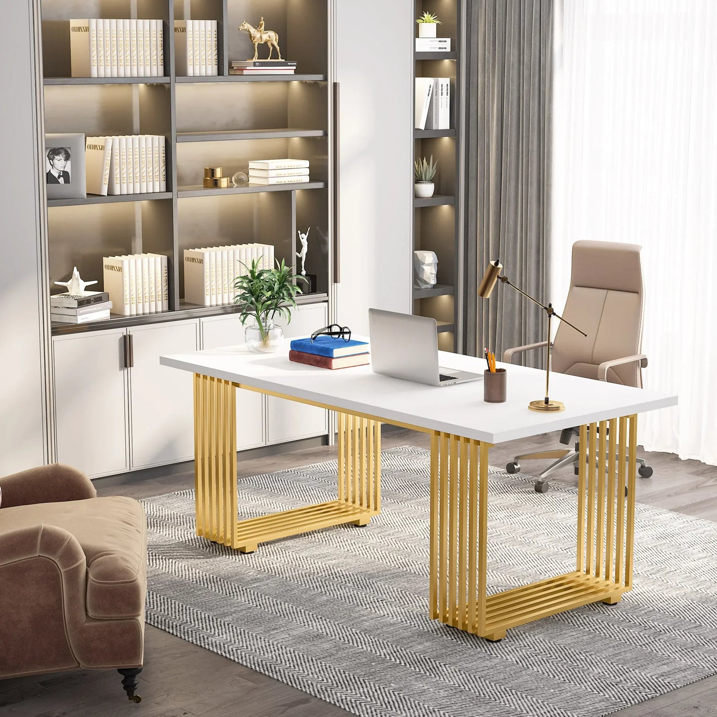 Modern Executive Desk with Gold Metal Legs