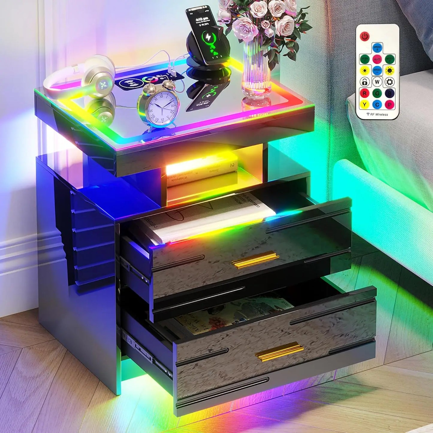LED Nightstand Set With Charging Station