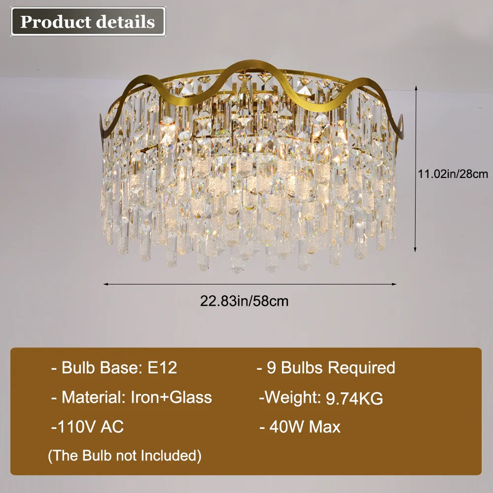 Luxury Gold Crystal Flush Mount Teardrop Crystal Chandelier