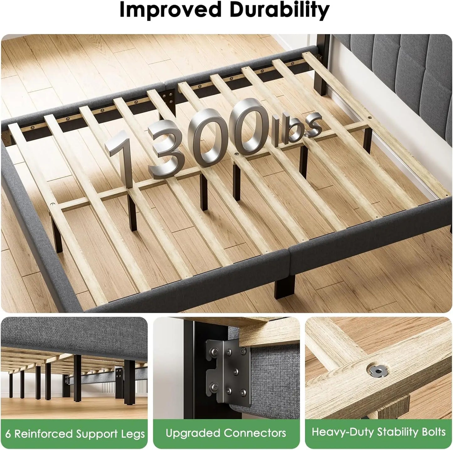 Twin Size Bed Frame with Adjustable Headboard