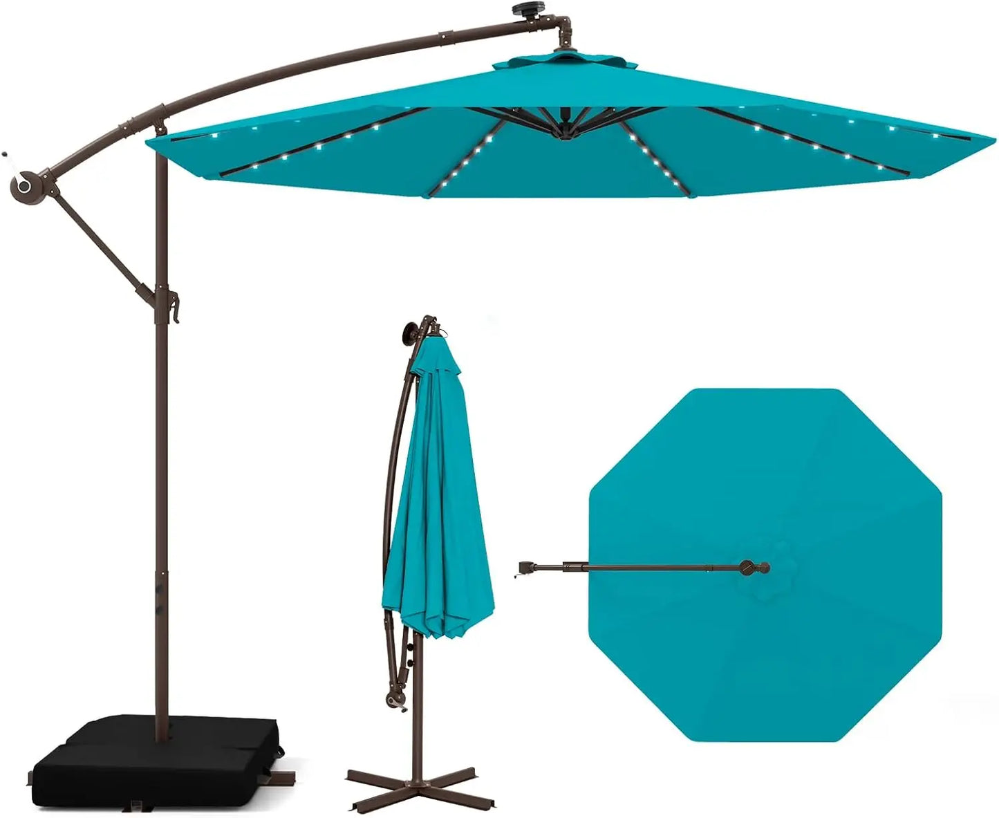 Offset Patio Umbrella with Base Included and Solar LED Lights