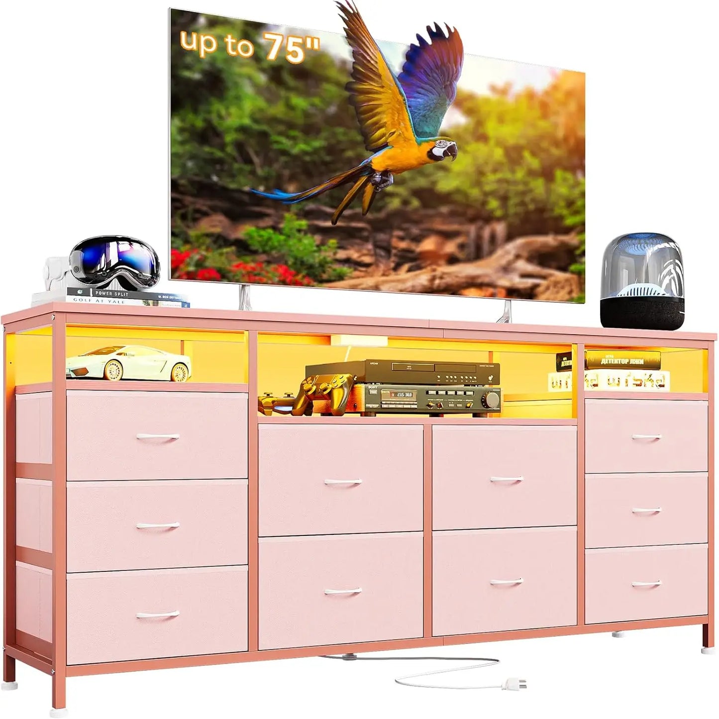 Long Fabric Dresser Entertainment Center