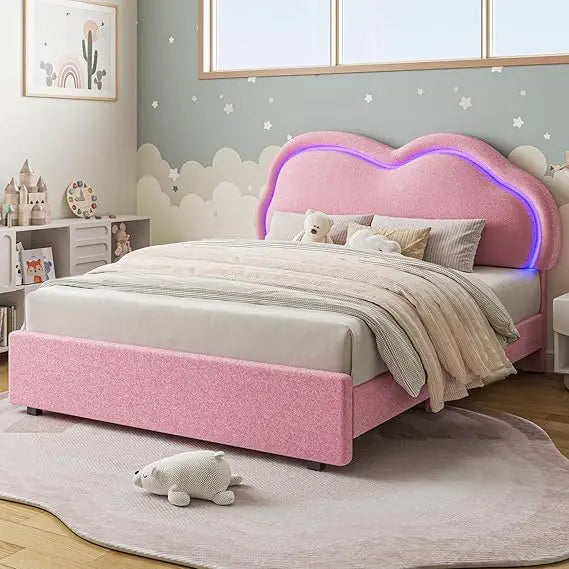 Cloud Bed Platform Frame with Headboard and LED Light