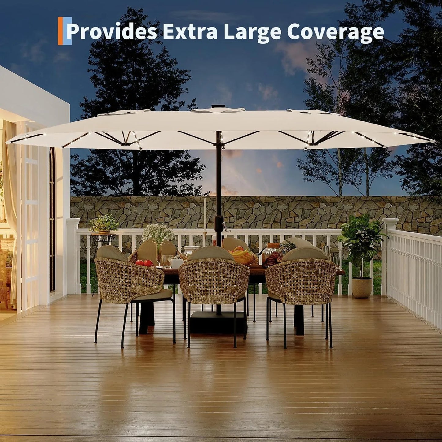 Outdoor Patio Umbrella With Solar LED Lights & Base