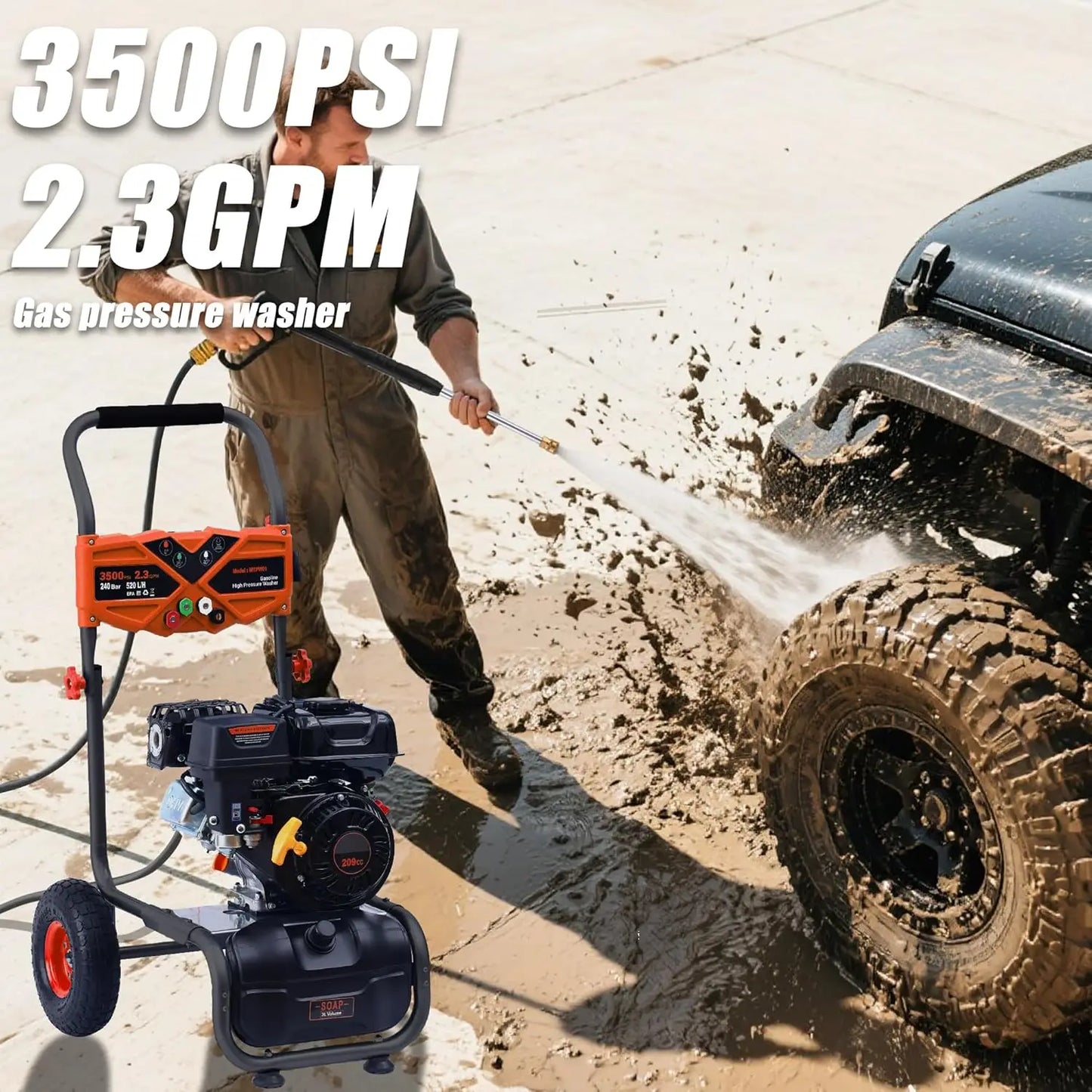 Gas Pressure Washer with 4 Adjustable Nozzles