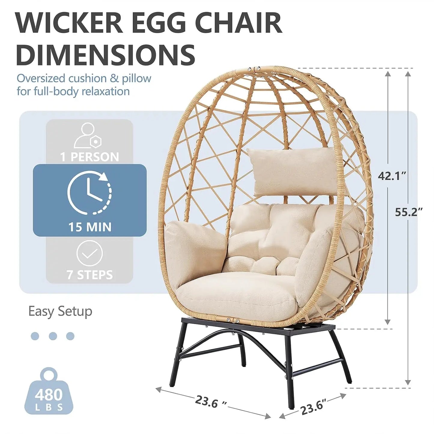 Oversized Patio Wicker Egg Lounge Chair with Cushion
