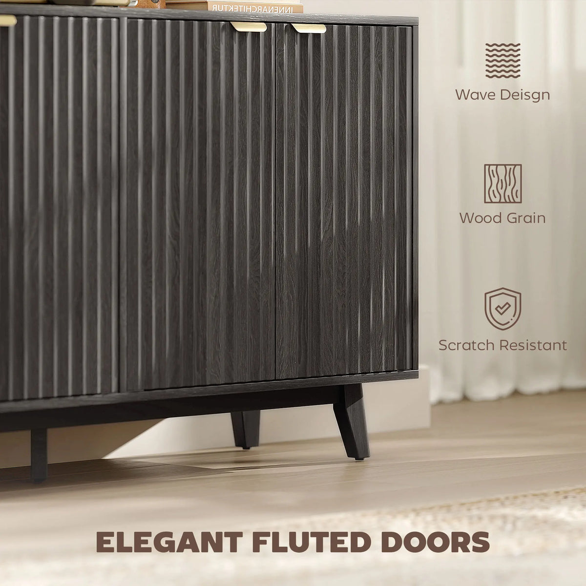 Fluted Modern Sideboard Buffet Cabinet with Storage