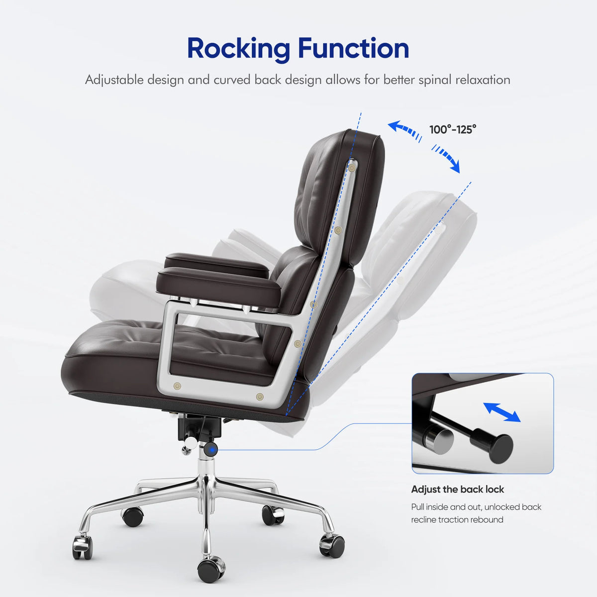 Genuine Leather with Aluminum Arms and Wheels for Support Rolling Swivel