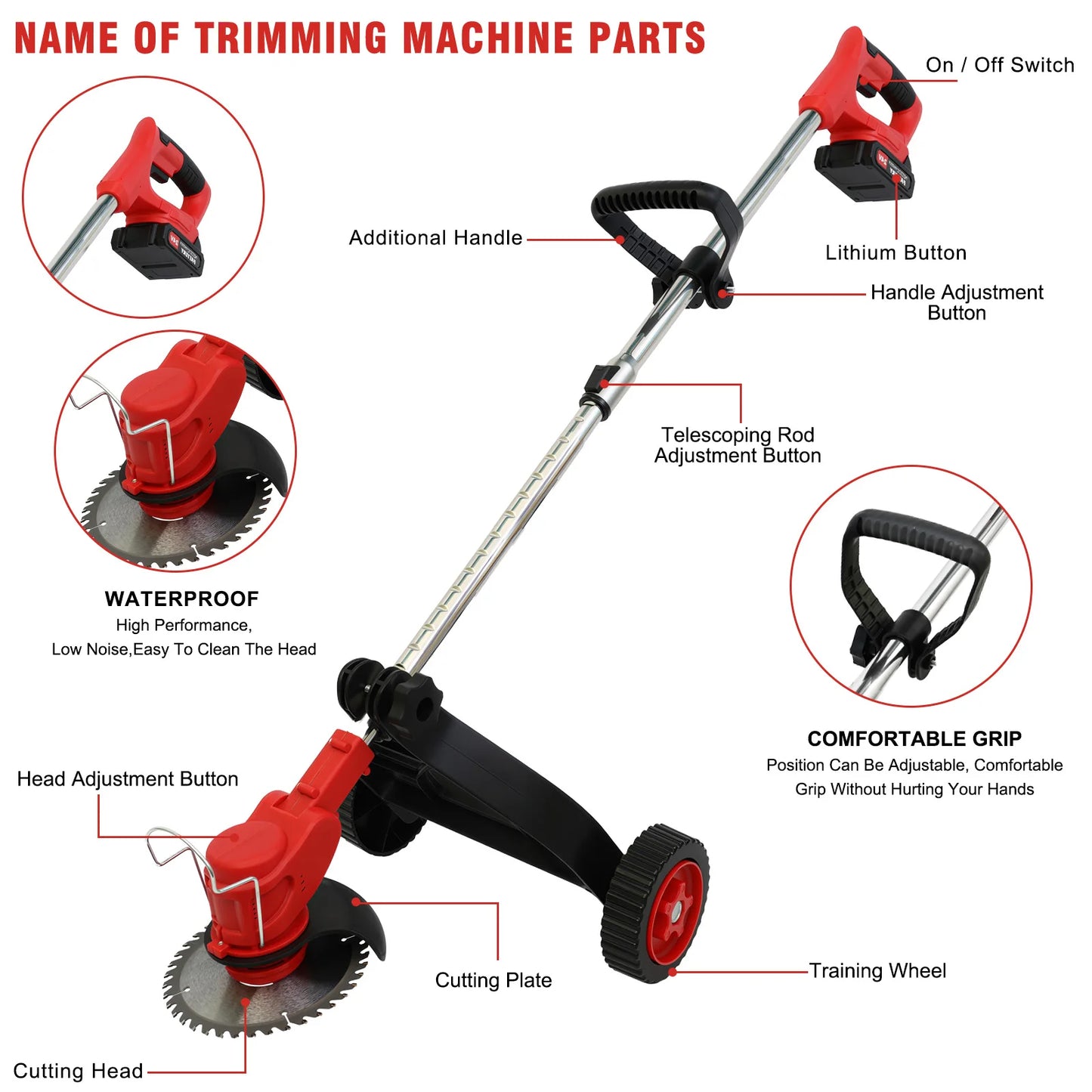 Electric Cordless Grass Trimmer Lawn Mower Weed Edger Brush-less Cutter