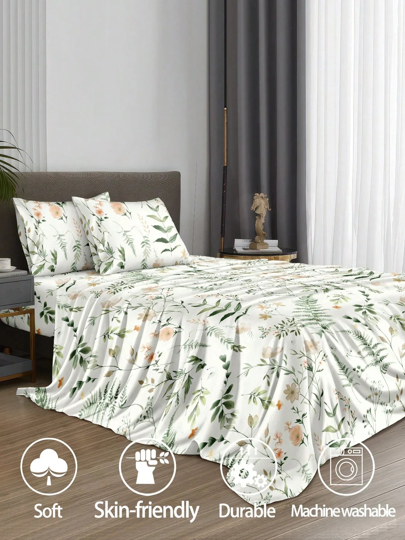 4pcs Botanical Floral Microfiber Sheet Set