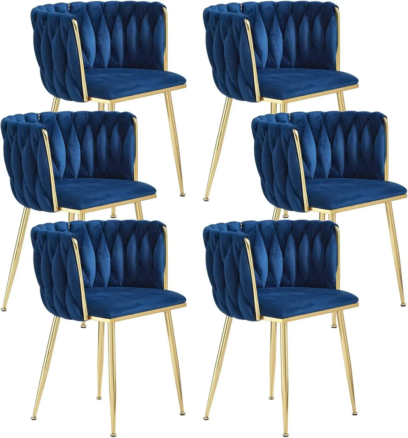 Dining Room Woven Velvet Upholstered Chairs with Golden Metal Legs