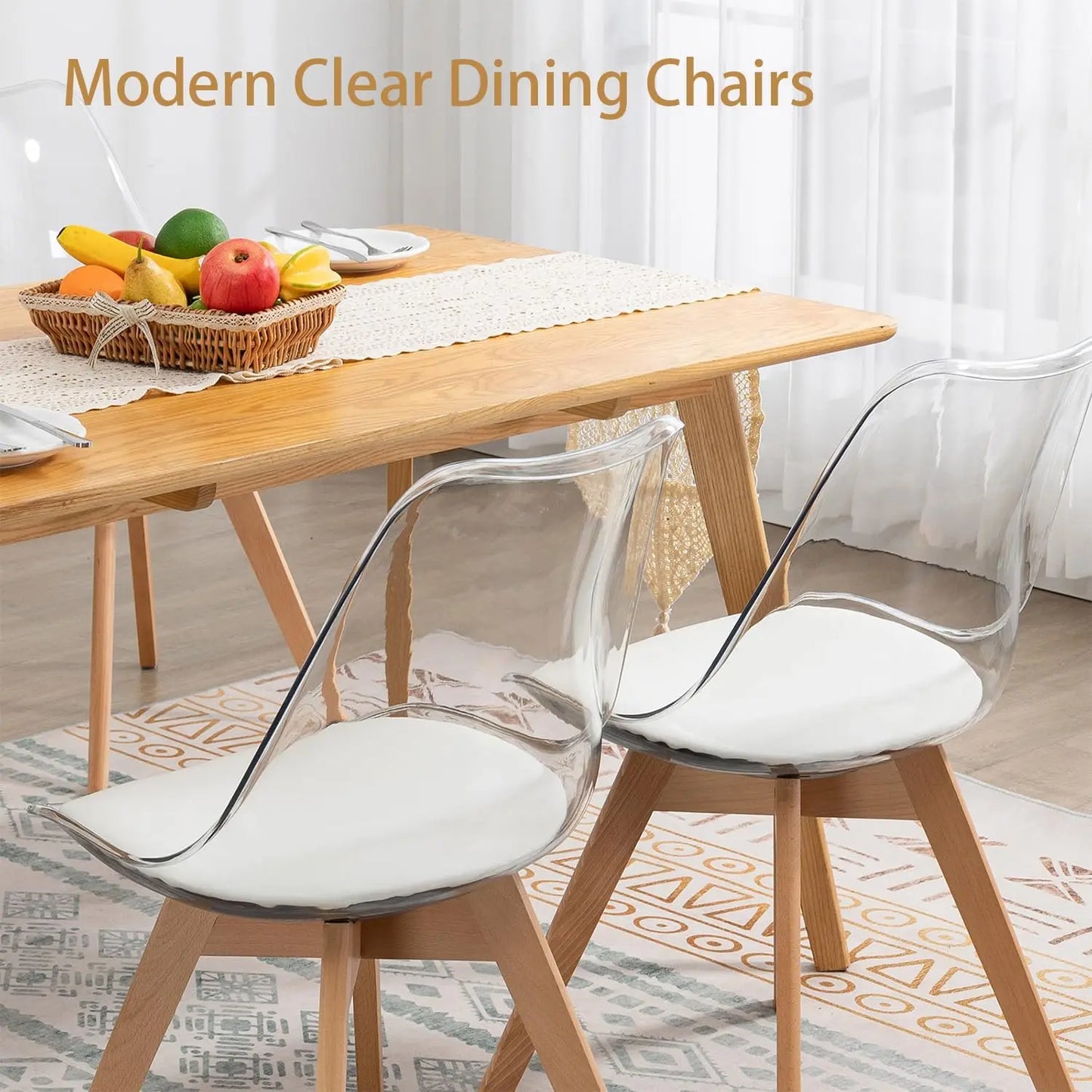 Modern Acrylic Accent Chair with PU Leather Cushions Seat and Wood Legs (Chairs Only)