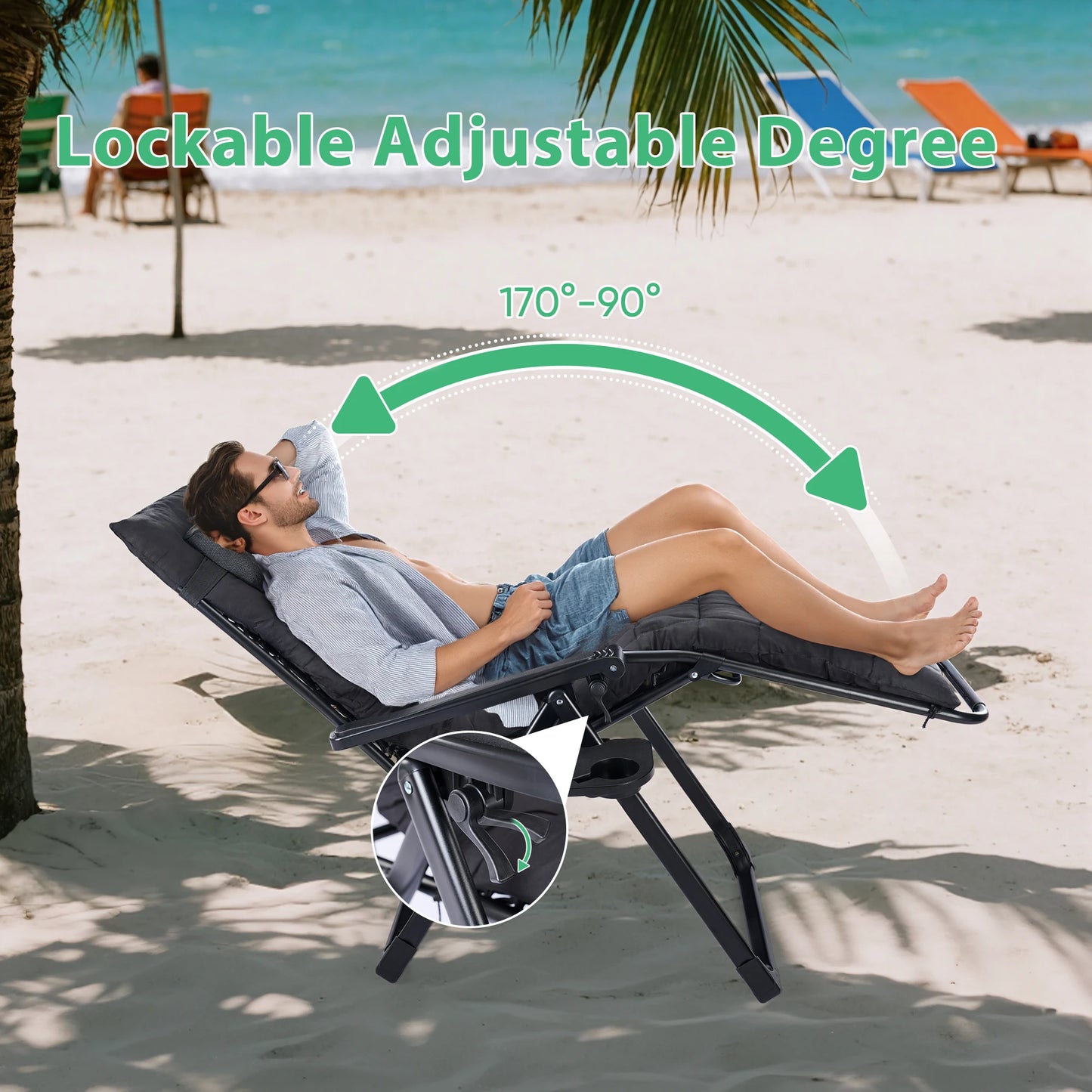 Zero Gravity Set with Cup Holder Trays and Adjustable Pillow