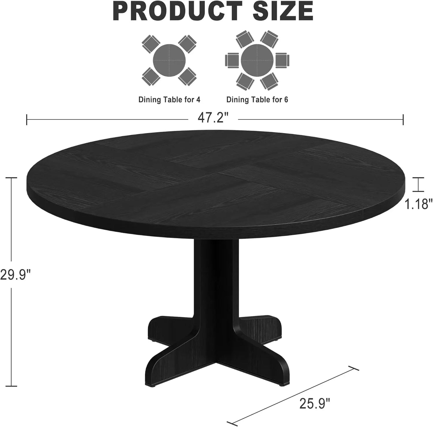 Farmhouse Round Dining Table with Tabletop and Stable Base