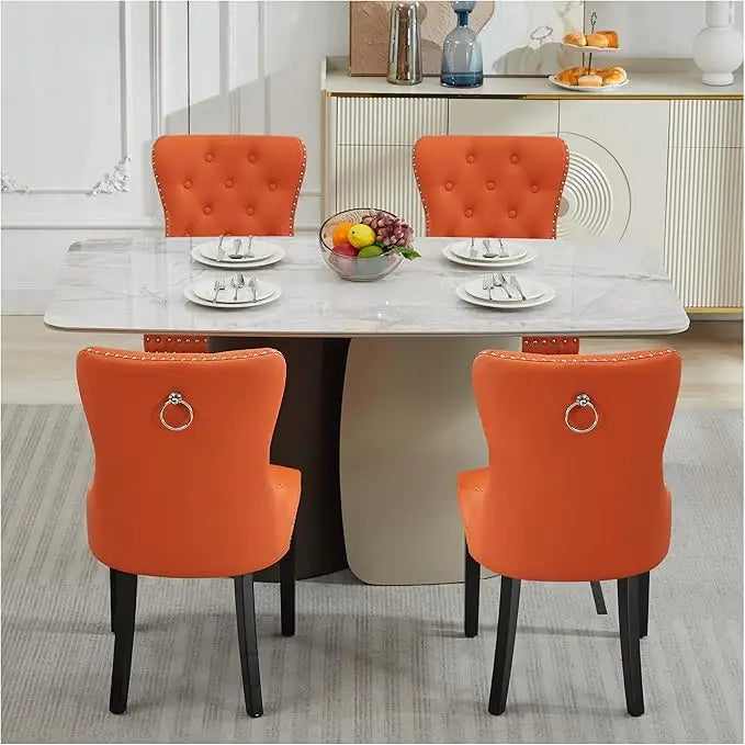 Tufted Upholstered Velvet Dining Chairs with Pull Ring and Stainless Steel Legs