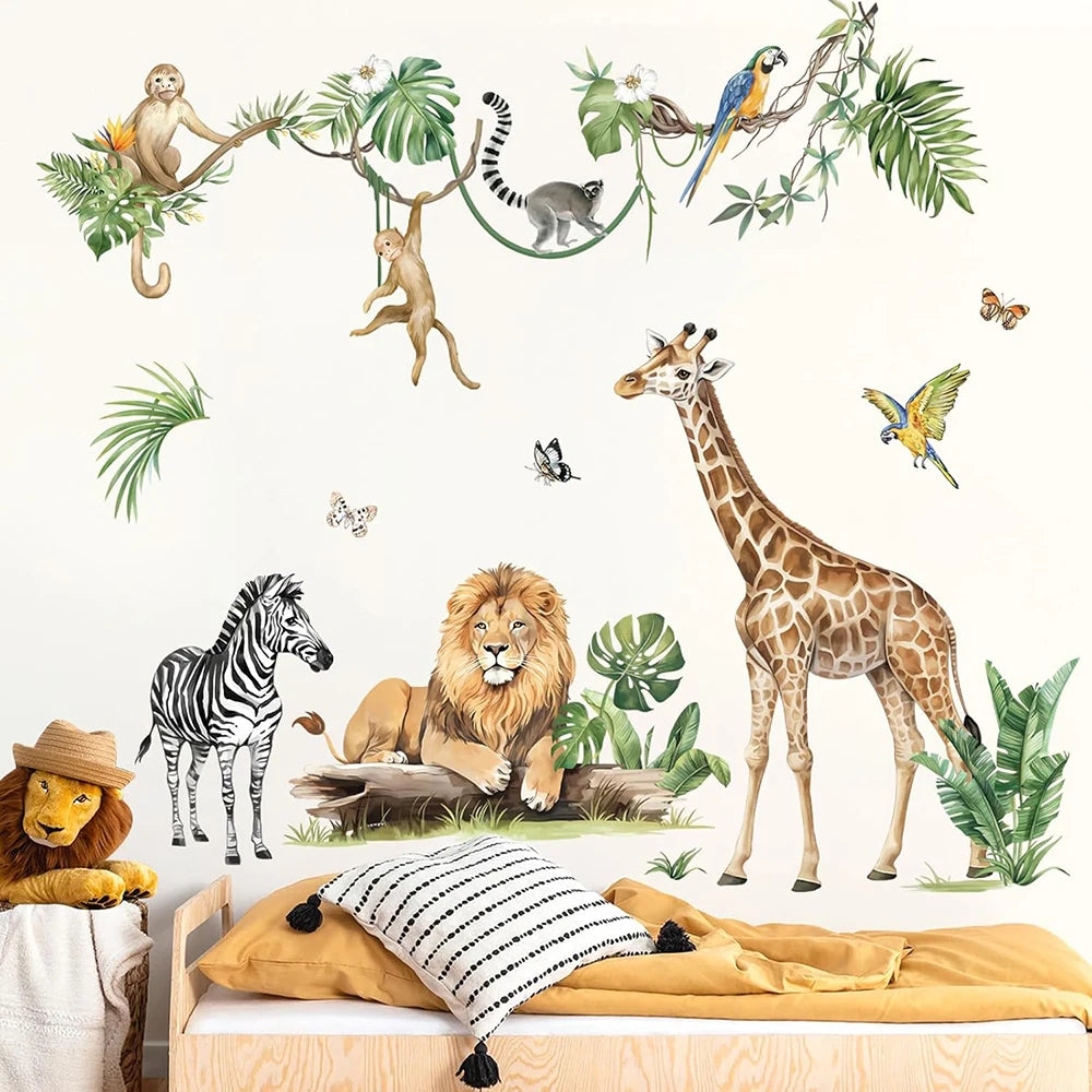 Nursery - Large Jungle Animal Tropical Leaves Wall Stickers Safari