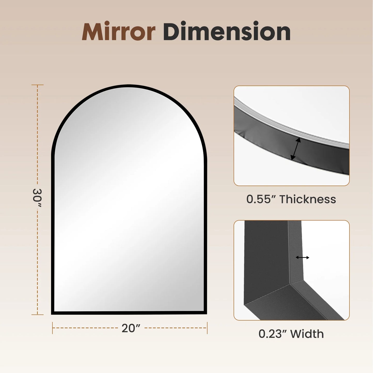 Arched Metal Framed Bathroom Mirrors - Wall  Hanging