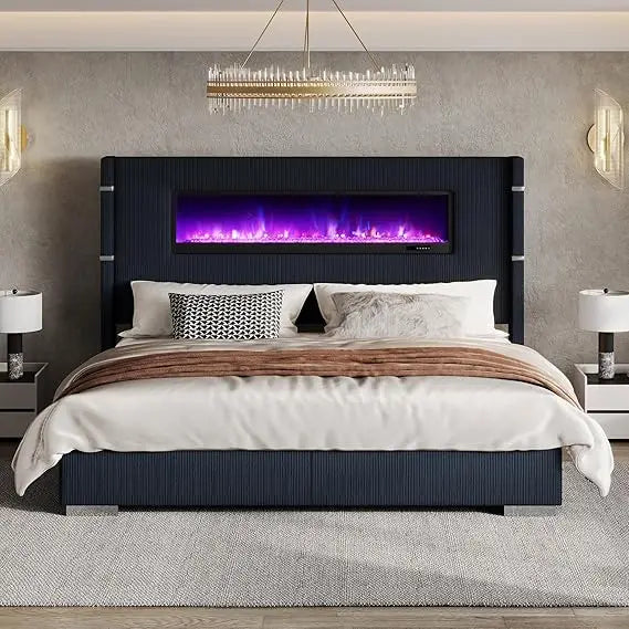 Modern Bed Frame with Extra Tall Headboard