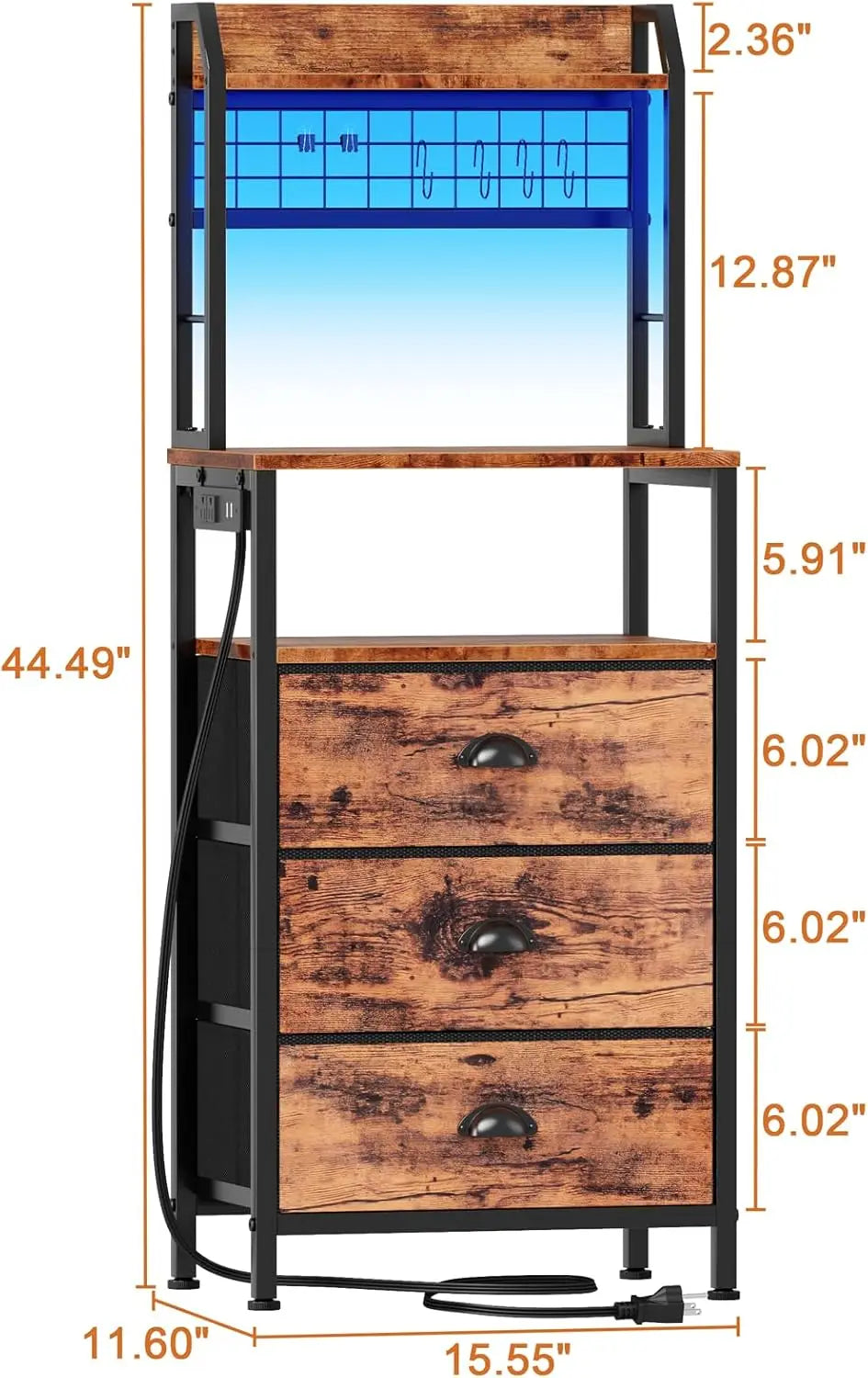 Bedside Table with LED Lights with Charging Station