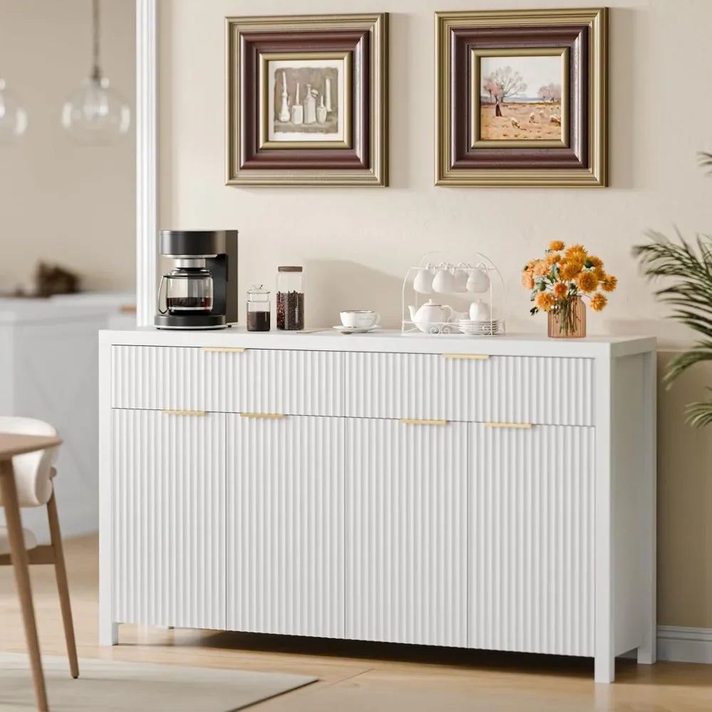 Fluted Buffet & Sideboard Cabinet with Adjustable Shelves