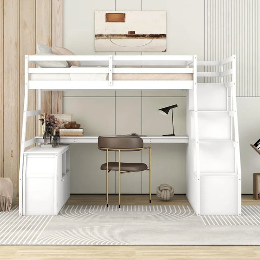 Twin Size Loft Bed with Desk And Storage underneath