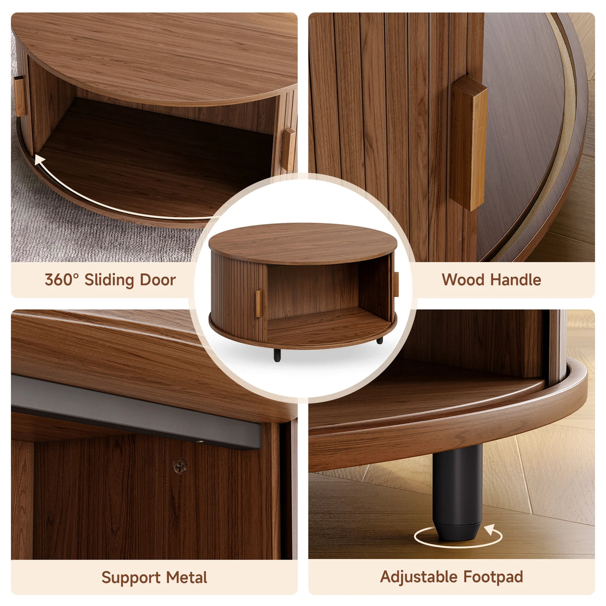Modern Round Coffee Table with Storage