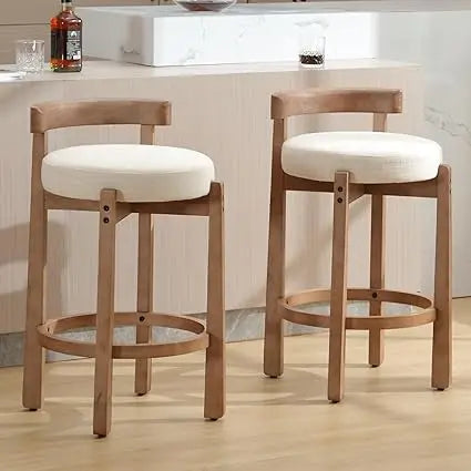 Mid Century Style Linen Upholstered Counter Stools