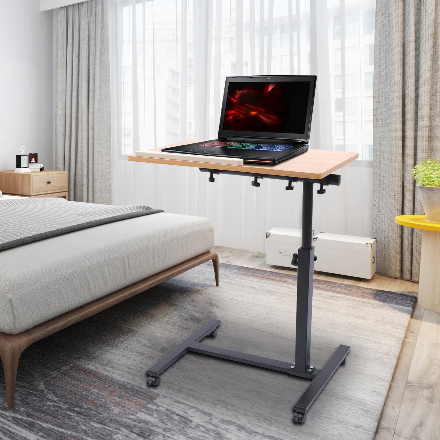 Computer Desk with Wheels Sofa Side Table Split Top Tilting Bedside Bed Table