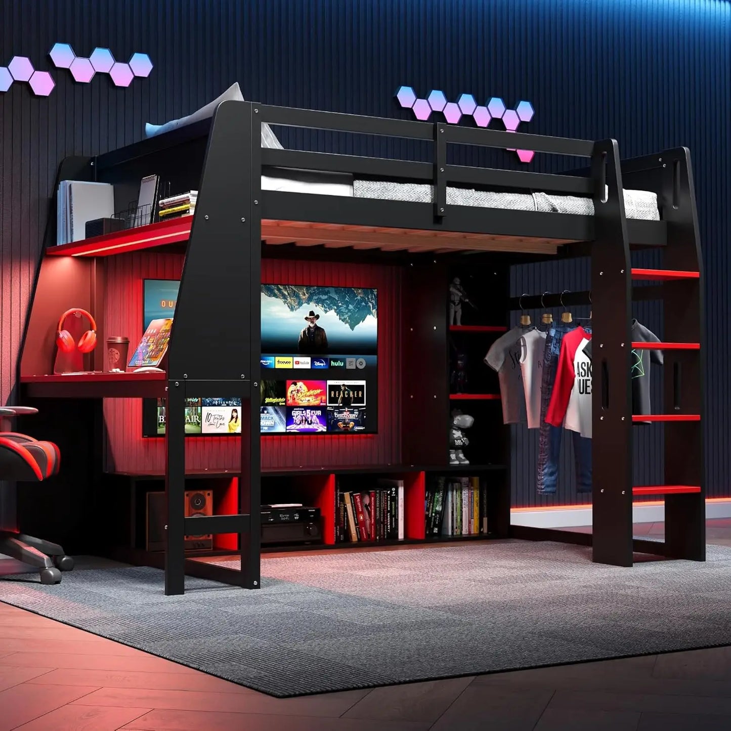 Full Wood Gaming Loft Bed