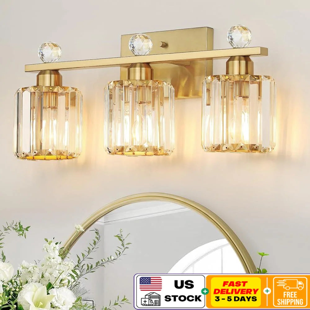 Bathroom Modern Vanity Gold Light Fixture with Clear Crystal Shades