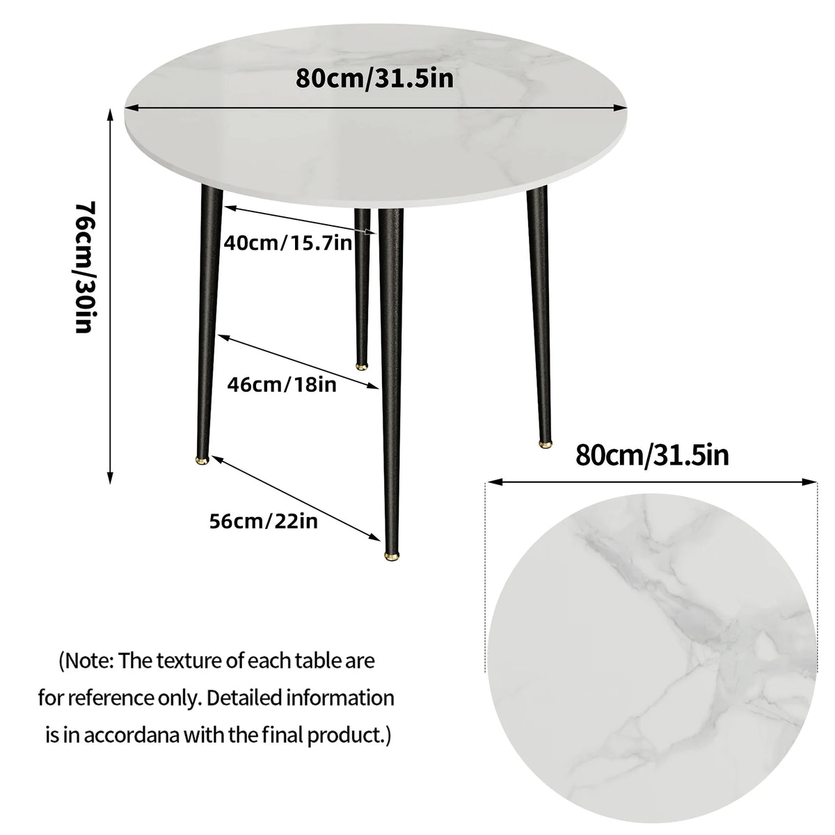 Sintered Stone Round Dining Table with Black Metal Legs