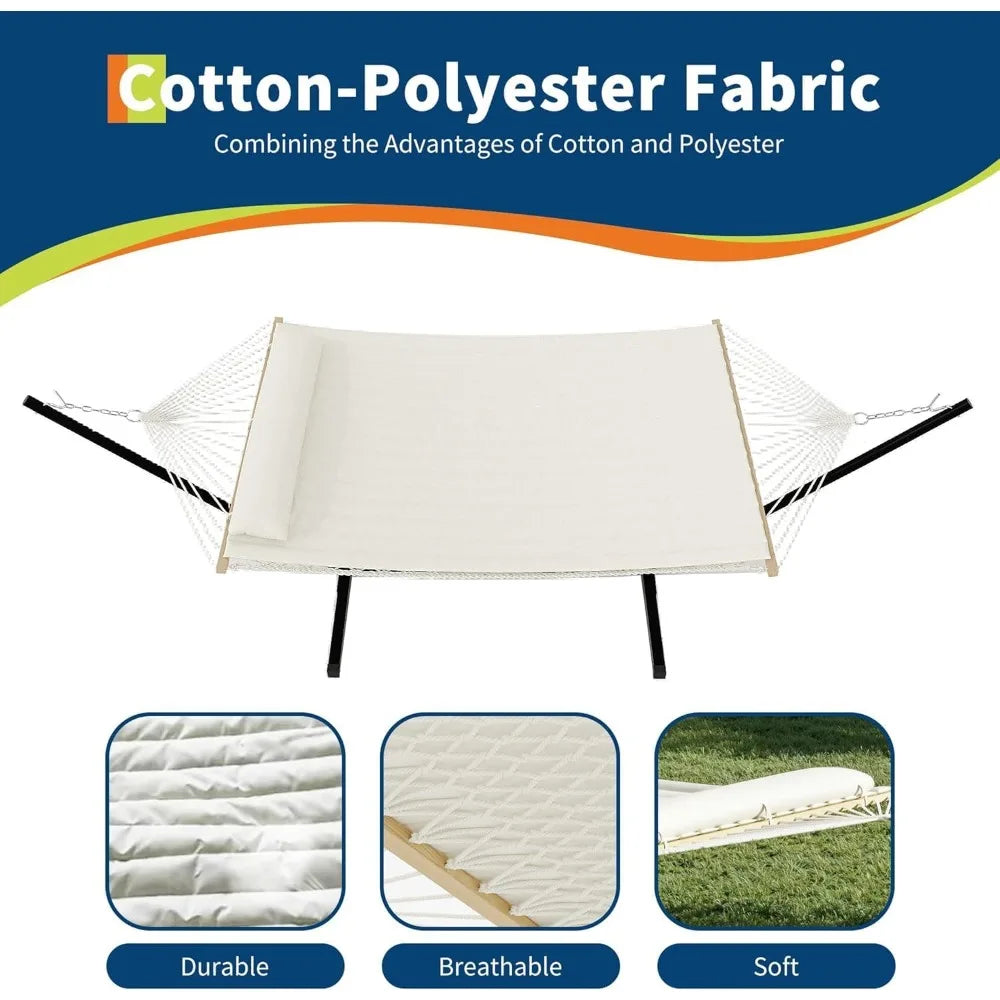 Hammock with Stand with Reversible Quilted Pad & Hardwood Spreader Bars