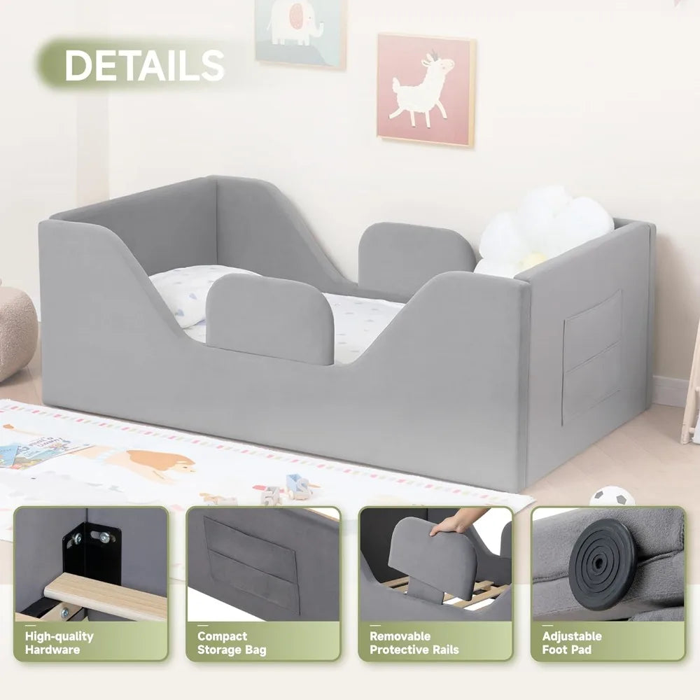 Removable Rail Standard Crib Floor Bed with Storage