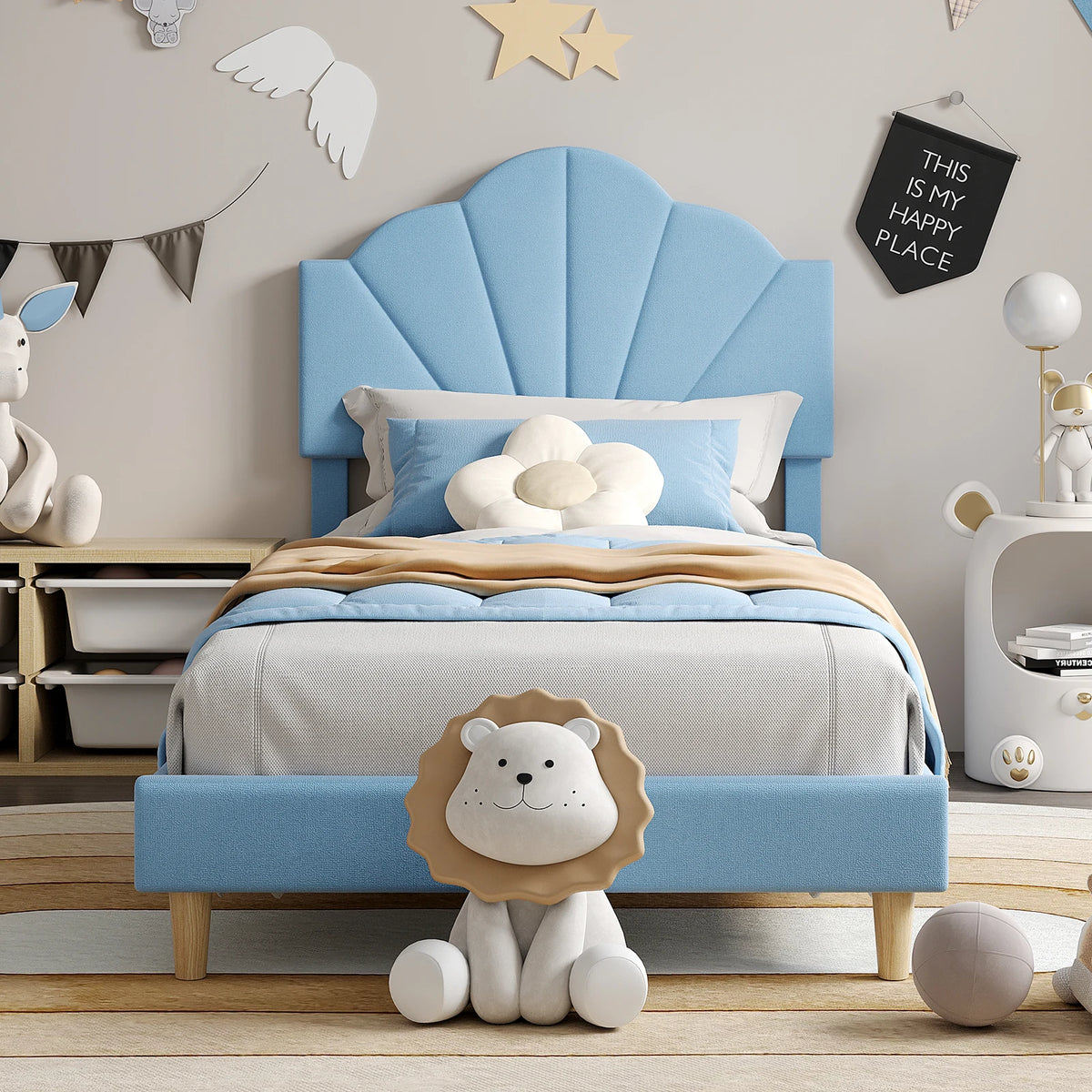 Modern Design Twin Bed Upholstered Velvet - Platform Structure