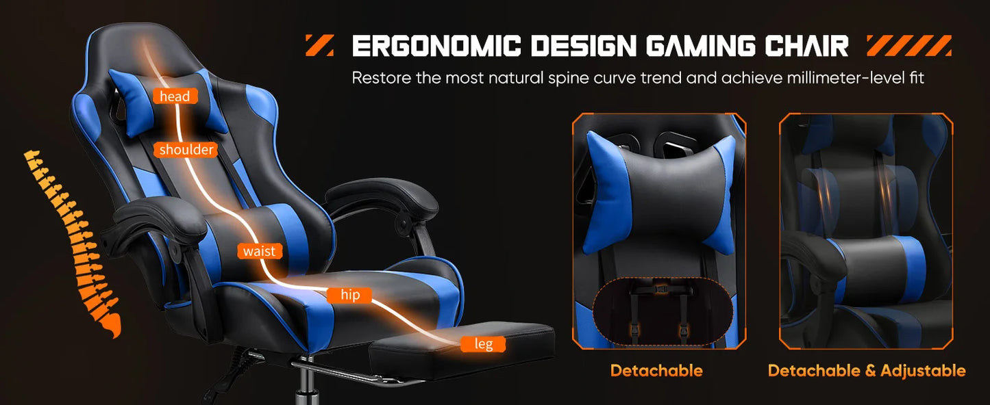 Swivel PU Leather with Headrest and Lumbar Support Gaming Chair