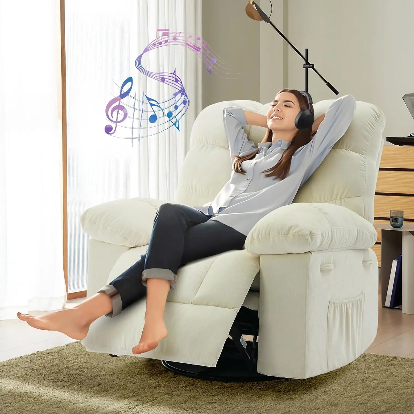 Overstuffed Rocker Manual Recliner Glider Chair