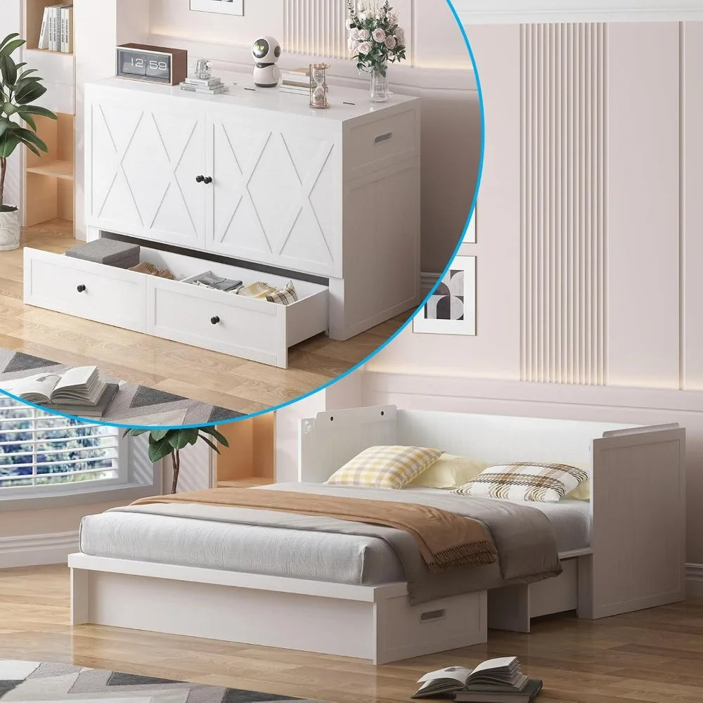 Murphy Bed with Charging Station and Storage Drawers
