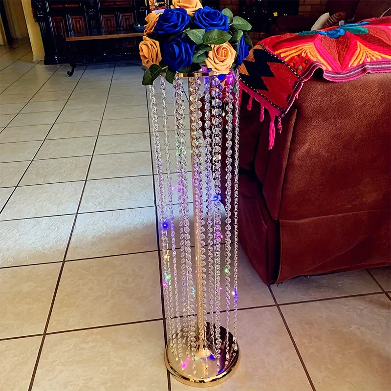 Tall Metal Crystal Flower Stand Vase