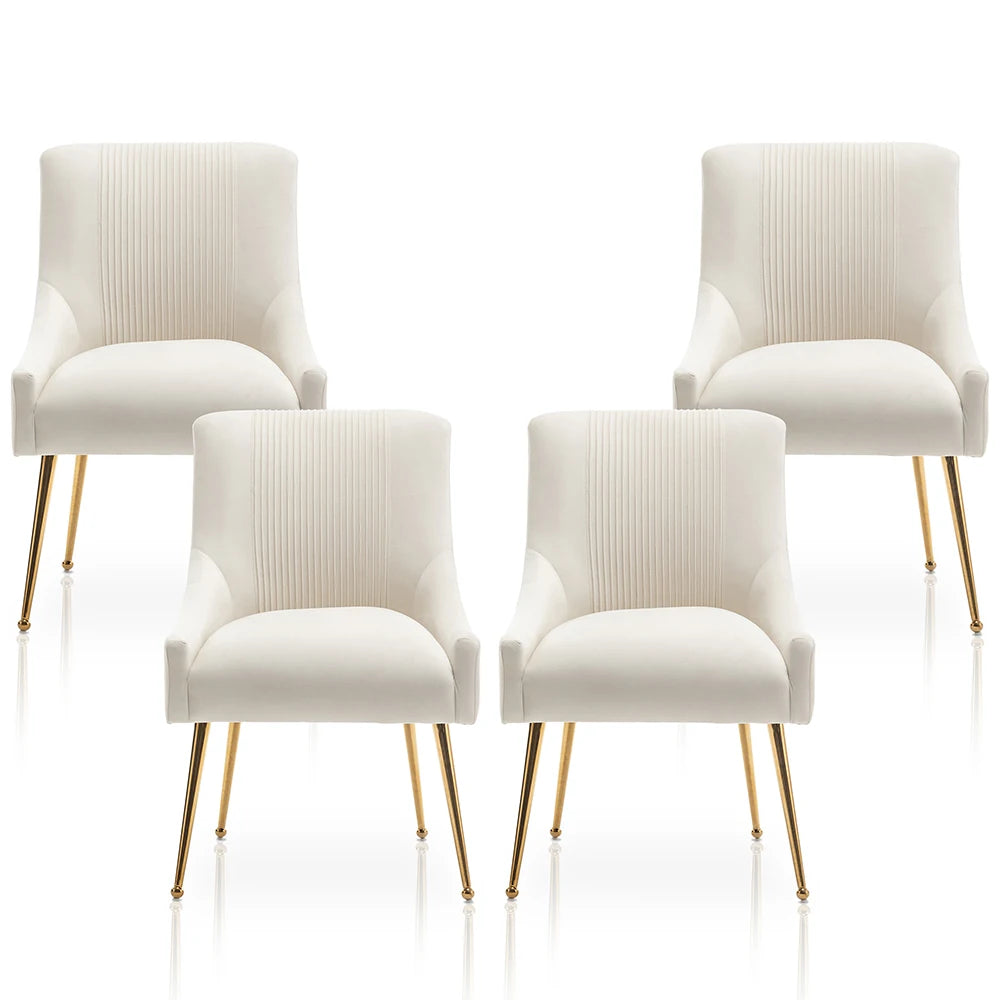 Upholstered Barrel Pleated Side Accent Modern Velvet Dining Chairs Set